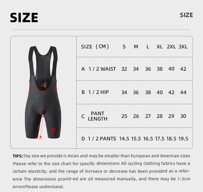 YKYWBIKE cycling bib shorts size chart and measurements