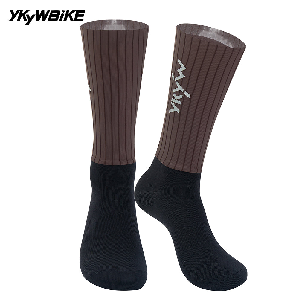 YKYW Unisex Aero Cycling Socks Aerodynamics Road Bike Racing Socks Woven Stripe Elastic Anti-Slip Bicycle Socks Outdoor 5 Colors