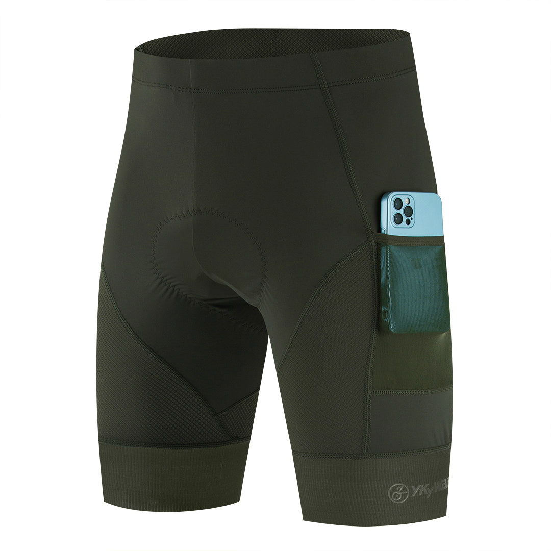 YKYW Men's Cycling Shorts Padded Comfortable Road Biking Pants 2 Pocket Tights Slim Fit 4 Colors