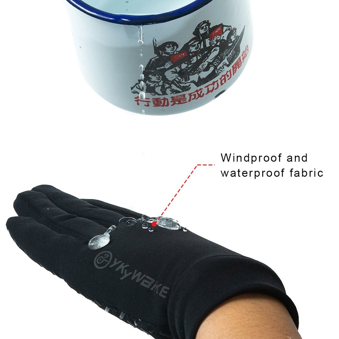 YKYW Pro Thermal Fleece Touch Screen Full Finger Gloves Winter 5-15°C Velvet Waterproof Windproof Warm Anti Slip Elastic Black