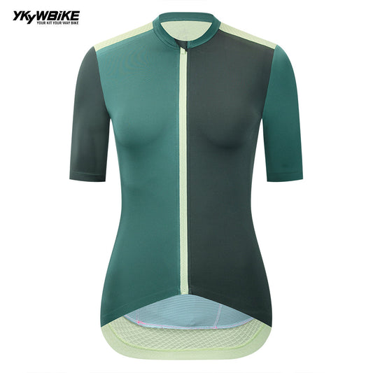 YKYW 2024 Women Cycling Pro Team Jersey Short Sleeve Moisture Wicking Quick Dry Multiple Color green+dark green
