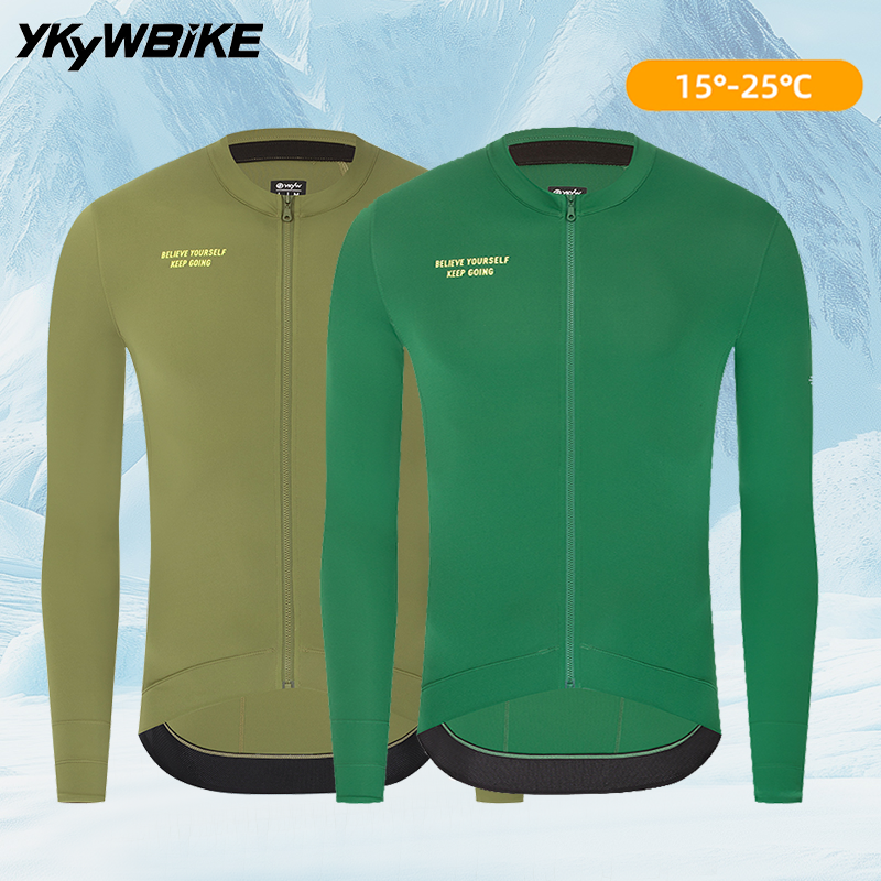 YKYWBIKE 2025 Mens Cycling Jersey Long Sleeve Spring & Autumn 15-25°C Pro Bicycle Tops Breathable Road Bike Clothing MTB Shirt