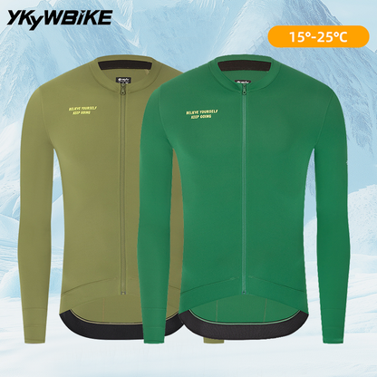 YKYWBIKE 2025 Mens Cycling Jersey Long Sleeve Spring & Autumn 15-25°C Pro Bicycle Tops Breathable Road Bike Clothing MTB Shirt