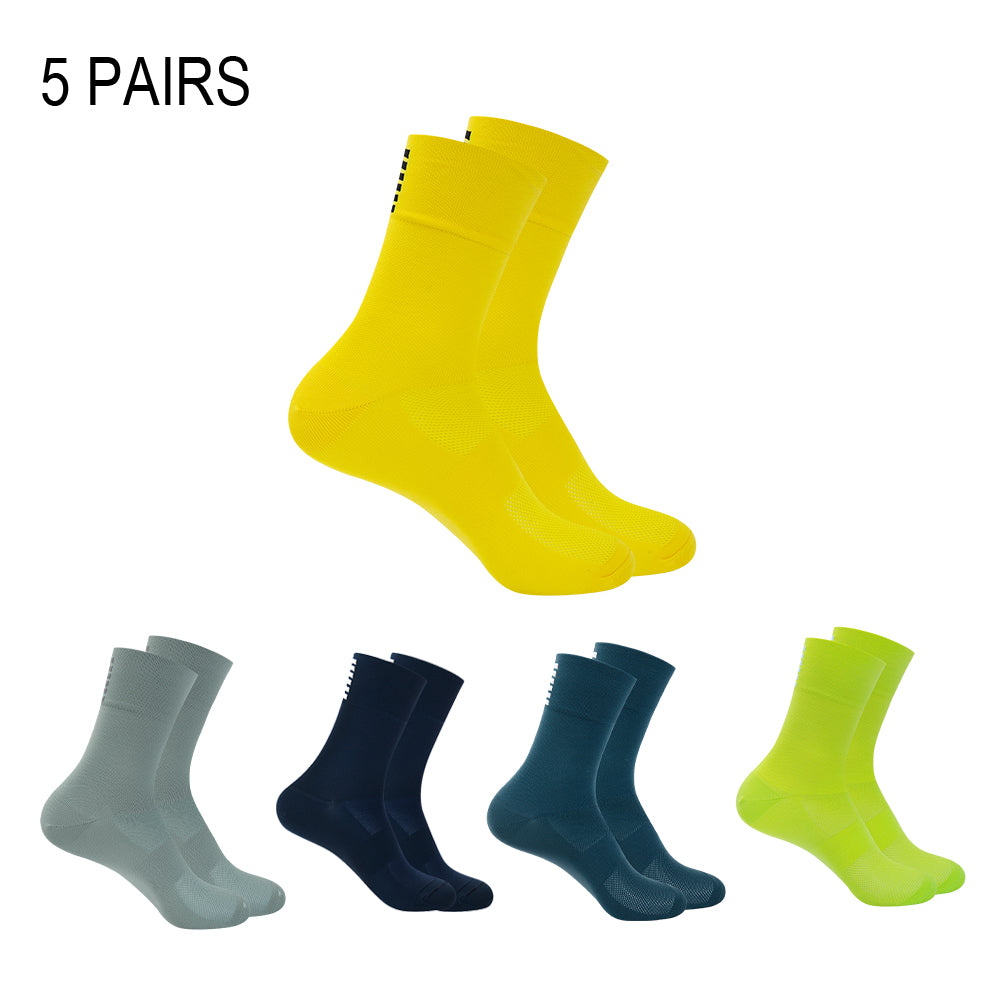 YKYW Cycling Running Professional Sport Height Socks Six Bars Pattern Design Wicking Antibacterial Durable 5 Colors