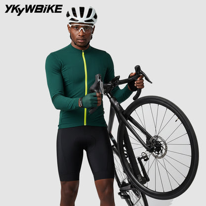 YKYWBIKE Men's Cycling Jersey Long Sleeve 15-25°C Spring Fall Ultra-Thin Fleece Road Bike Shirt Bicycle Jersey Pro MTB Clothing