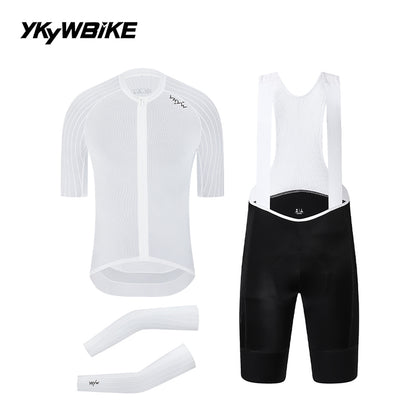 YKYWBIKE Ribbed Aero Cycling Clothing 3-Piece Pro Cycling Kit Aerodynamic Road Bike Jersey Bib Shorts Arm Sleeves Bicycle Kit