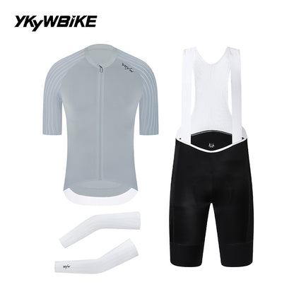 YKYWBIKE Ribbed Aero Cycling Clothing 3-Piece Pro Cycling Kit Aerodynamic Road Bike Jersey Bib Shorts Arm Sleeves Bicycle Kit