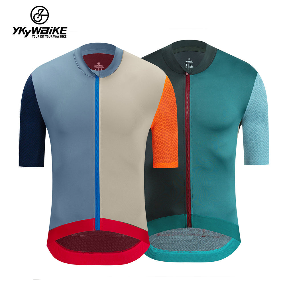 YKYW 2024 Men's New Cycling Jersey Moisture Wicking Quick Dry Multiple Color Combinations Colorblocking dark Blue+brown