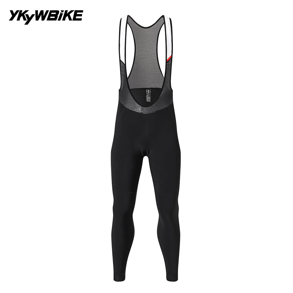 YKYW 2025 Men's Cycling Bib Long Pants 5-15 °C Fleeced Road Biking Bib Tights Riding Pants With Pro Cushion Thermal Black Pants