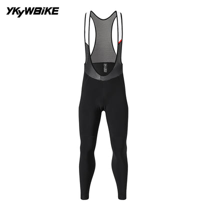 YKYW 2025 Men's Cycling Bib Long Pants 5-15 °C Fleeced Road Biking Bib Tights Riding Pants With Pro Cushion Thermal Black Pants
