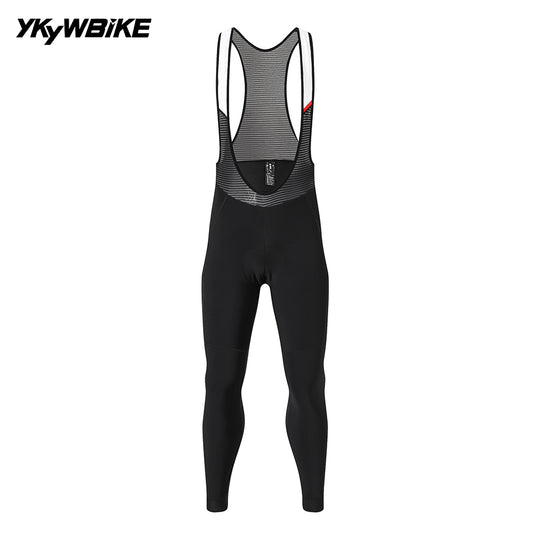 YKYW 2025 Men's Cycling Bib Long Pants 5-15 °C Fleeced Road Biking Bib Tights Riding Pants With Pro Cushion Thermal Black Pants