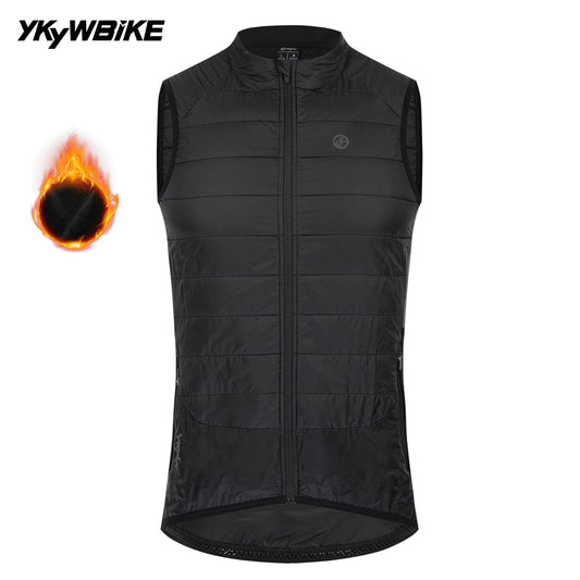 YKYWBIKE Cycling Gilet Winter Thermal Warmth Bicycle Sleeveless Vest 5 Pockets Windproof Waterproof Road Bike Gilet MTB Black/White
