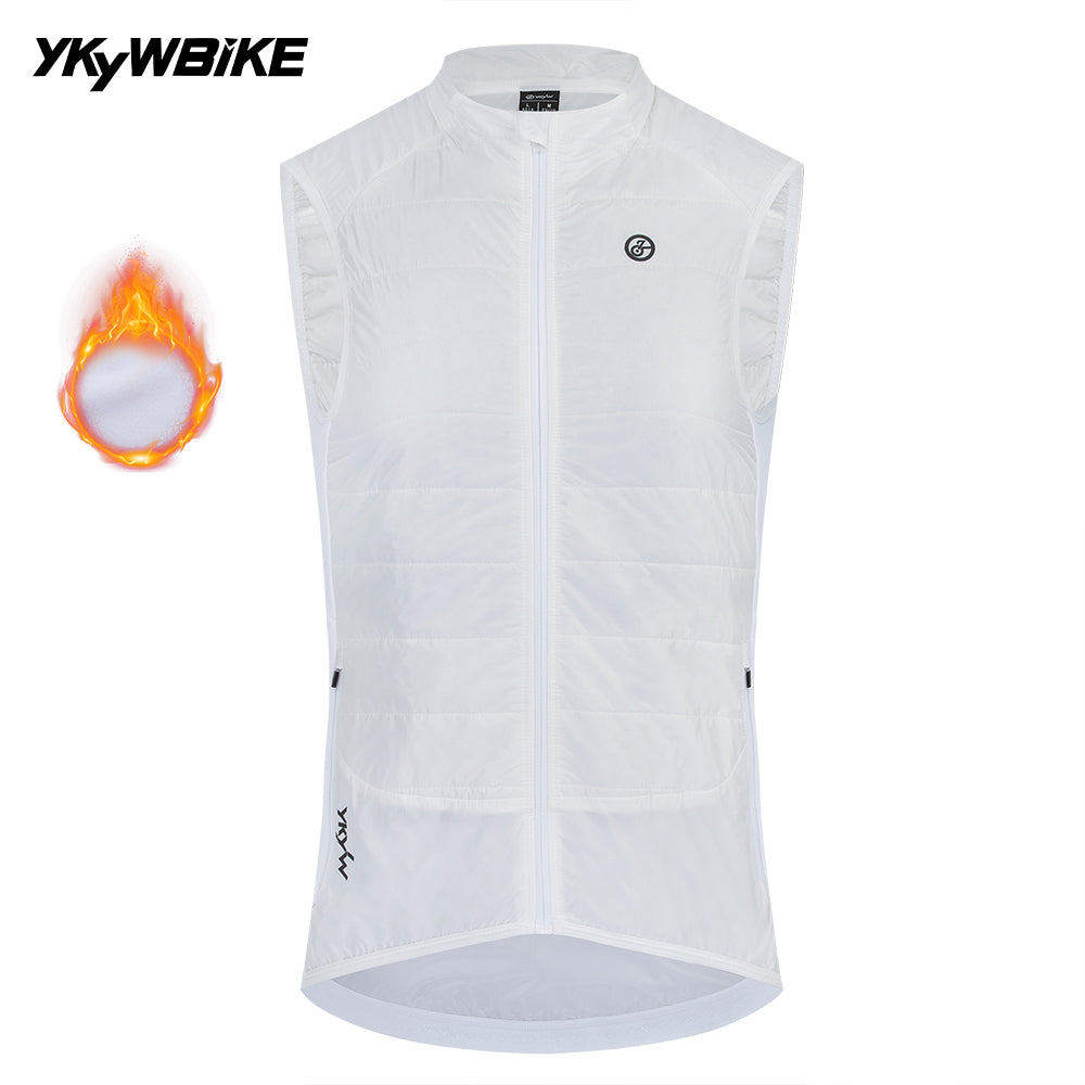 YKYWBIKE Cycling Gilet Winter Thermal Warmth Bicycle Sleeveless Vest 5 Pockets Windproof Waterproof Road Bike Gilet MTB Black/White