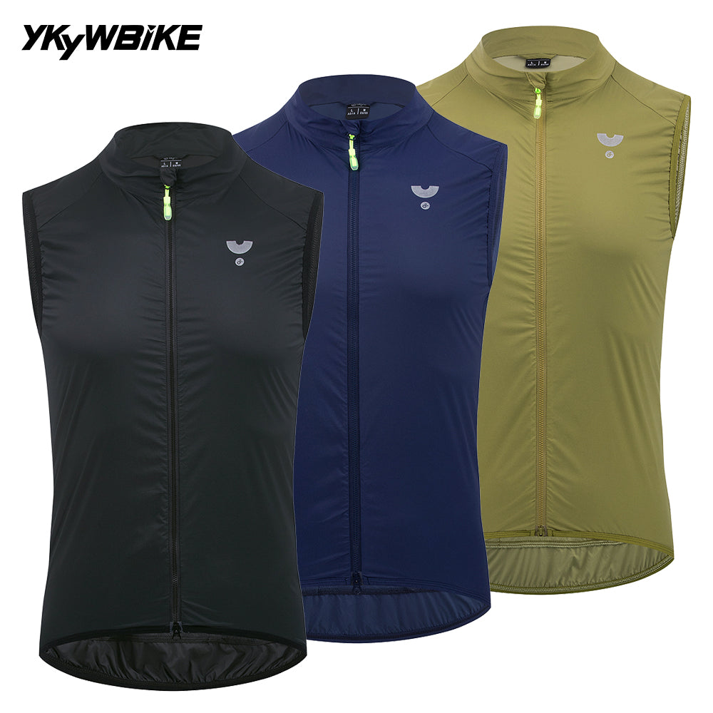 YKYWBIKE Men's Cycling Gilet Windproof Waterproof Pro Team Portable Bicycle Windbreaker Road Bike Vest 2 Way Zipper Breathable