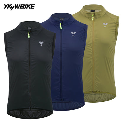 YKYWBIKE Men's Cycling Gilet Windproof Waterproof Pro Team Portable Bicycle Windbreaker Road Bike Vest 2 Way Zipper Breathable
