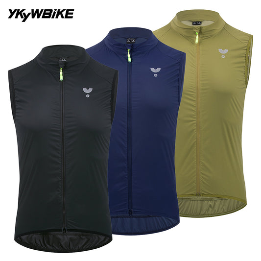 YKYWBIKE Men's Cycling Gilet Windproof Waterproof Pro Team Portable Bicycle Windbreaker Road Bike Vest 2 Way Zipper Breathable
