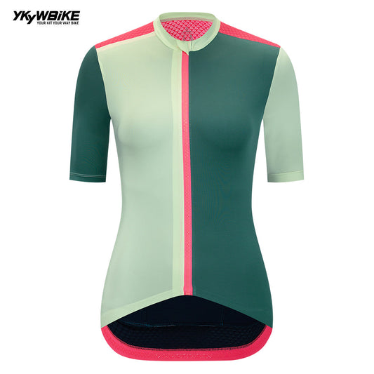 YKYW 2024 Women Cycling Pro Team Jersey Short Sleeve Moisture Wicking Quick Dry Multiple Color light green + green