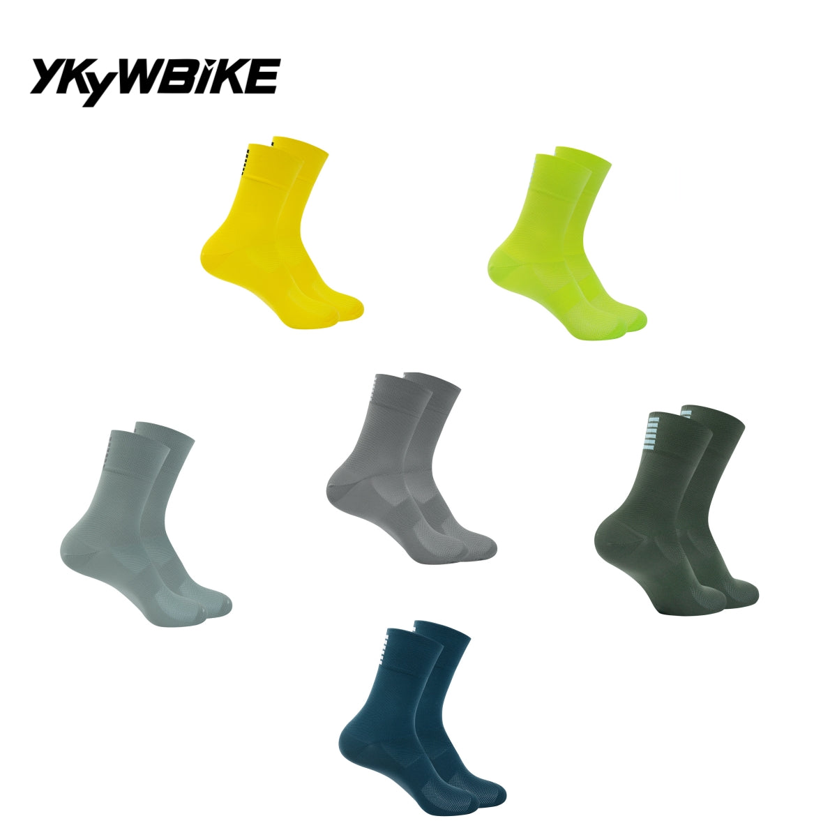 YKYW Cycling Running Professional Sport Height Socks Six Bars Pattern Design Wicking Antibacterial Durable 5 Colors