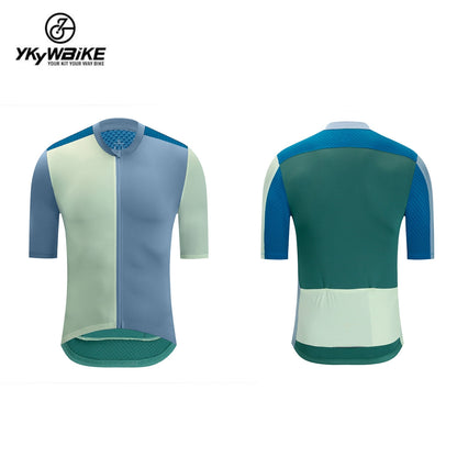 YKYW 2024 Men's New Cycling Jersey Moisture Wicking Quick Dry Multiple Color Combinations Colorblocking blue+khaki