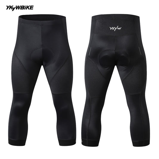 YKYW 2024 Men's 3/4 Cycling Shorts Summer Road Bike 3/4 Tights Pants 6H Padded Pro Team Cycling Tights Black Color