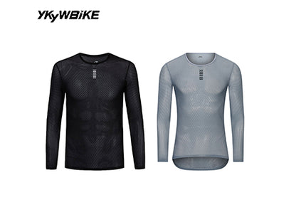YKYW Men's Pro Cool Mesh Cycling Base Layer, Long Sleeve Superlight Breathable Undershirt, 2-Pack Bundle, 3 Colors Available