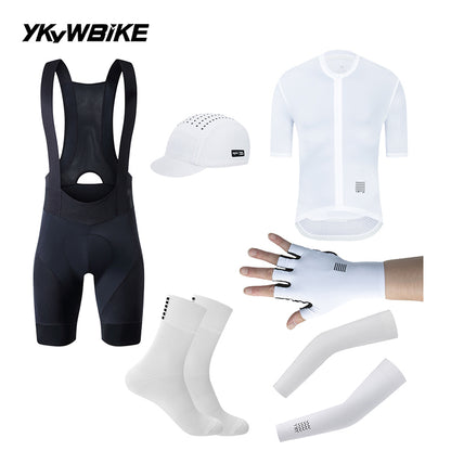 YKYWBIKE Ribbed Aero Cycling Clothing 6-Piece Pro Cycling Kit Aerodynamic Road Bike Jersey Bib Shorts Arm Sleeves Bicycle Kit With Cycling Gloves, Cycling Socks, Cycling Cap