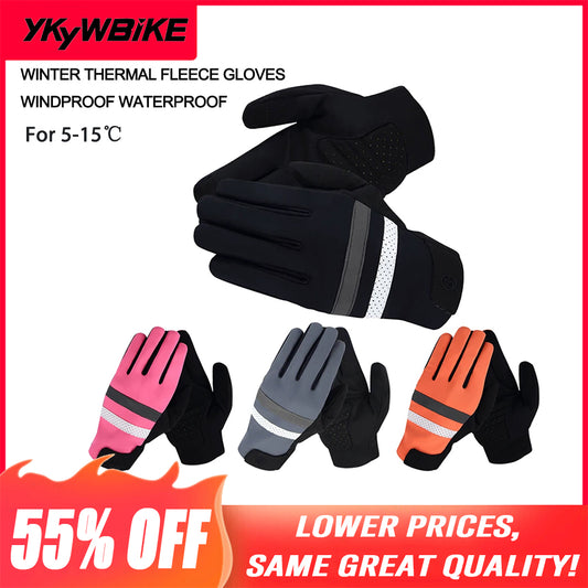 YKYW MTB Road Cycling Thermal Fleece Full Finger Gloves Windproof Waterproof Absorbing Anti-Slip XRD Technology Shockproof Reflective 4 Colors