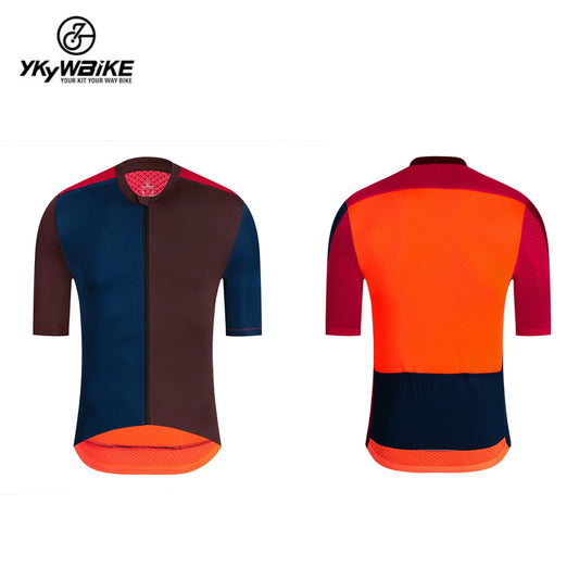 YKYW 2024 Men's New Cycling Jersey Moisture Wicking Quick Dry Multiple Color Combinations Colorblocking dark Blue+brown