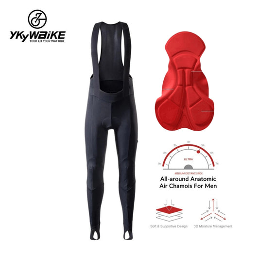 YKYW Pantalones largos con pechera de ciclismo Pro Tight para hombre 5H Invierno 5-15 ℃ Medias térmicas Almohadilla de gel 3D Mantiene el calor con diseño de paso a pie 