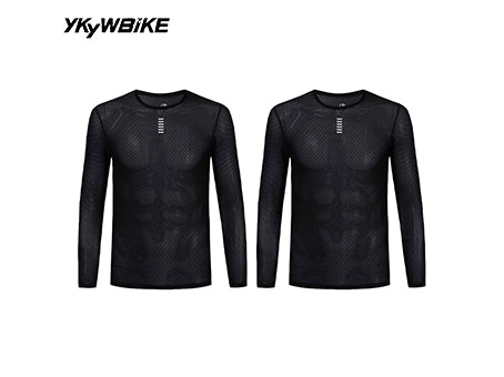 YKYW Men's Pro Cool Mesh Cycling Base Layer, Long Sleeve Superlight Breathable Undershirt, 2-Pack Bundle, 3 Colors Available