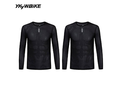 YKYW Men's Pro Cool Mesh Cycling Base Layer, Long Sleeve Superlight Breathable Undershirt, 2-Pack Bundle, 3 Colors Available