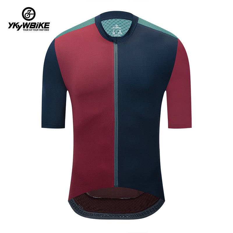 YKYW 2024 Men's New Cycling Jersey Moisture Wicking Quick Dry Multiple Color Combinations Colorblocking Burgundy + dark blue