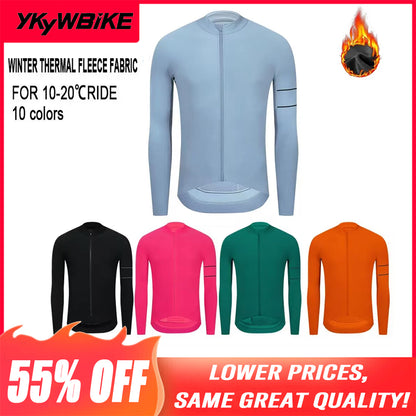 YKYW Men's PRO Team Aero Cycling Jersey Coat Winter 10-20℃ Long Sleeves Race Fit Fleece Thermal 10 Colors