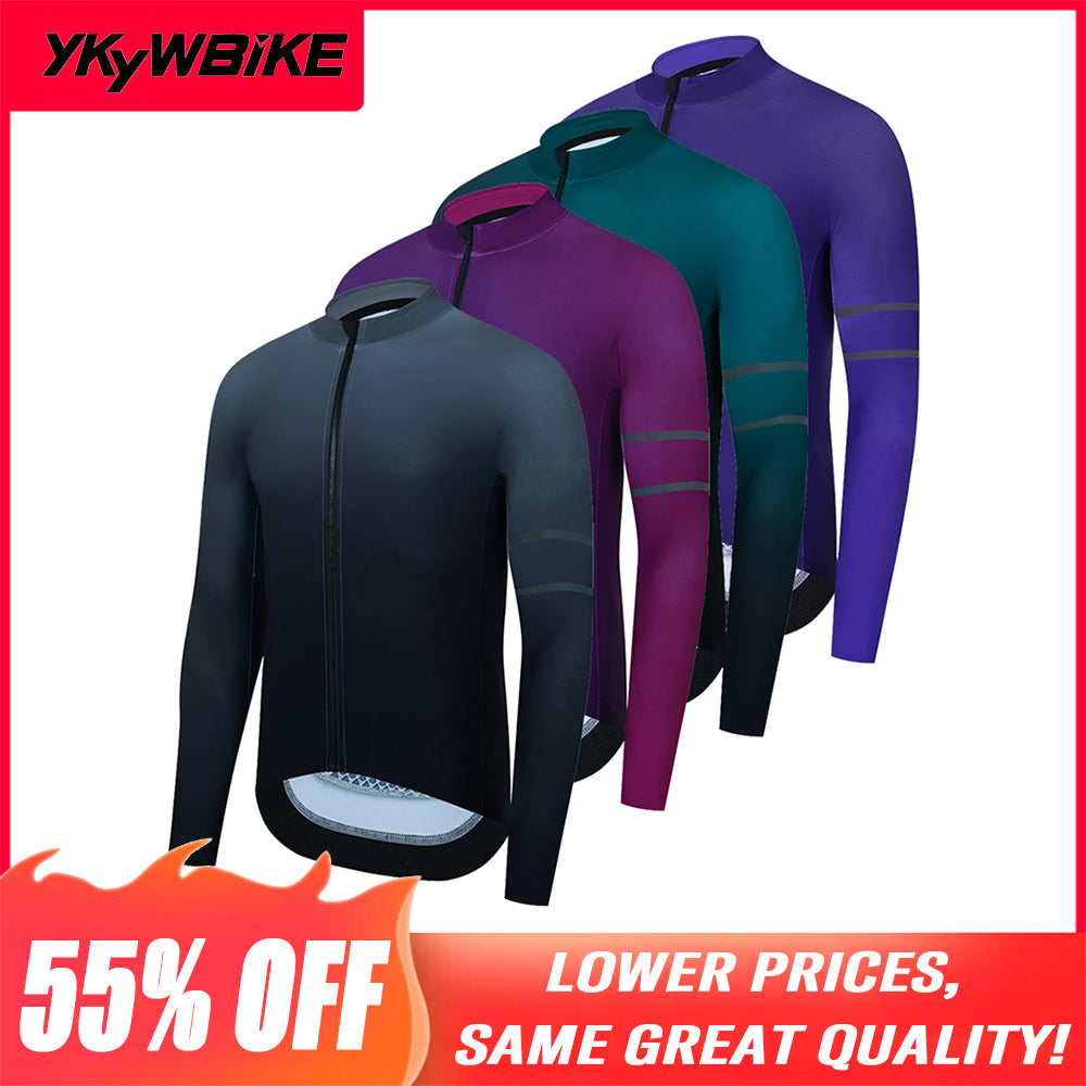 YKYW Men's Cycling Jersey Jackets Winter 10-20℃ Long Sleeves Thermal Fleece Highly Elastic 5 Gradient Colors