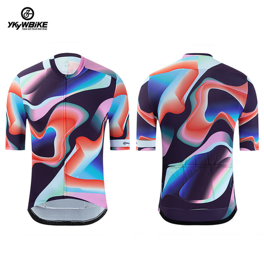 YKYW 2023 Nueva camiseta de ciclismo para hombre Proceso de impresión por transferencia de tinta Cremallera YKK Color degradado