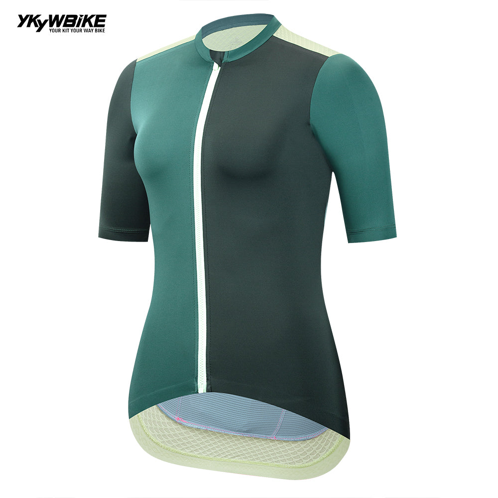 YKYW 2024 Women Cycling Pro Team Jersey Short Sleeve Moisture Wicking Quick Dry Multiple Color dark brown+dark blue