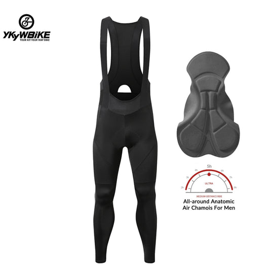 YKYW Men's Pro Tight Cycling Bib Pants 5H Ride Back Hollow Design Breathable Legs With Silicone Non-slip Black