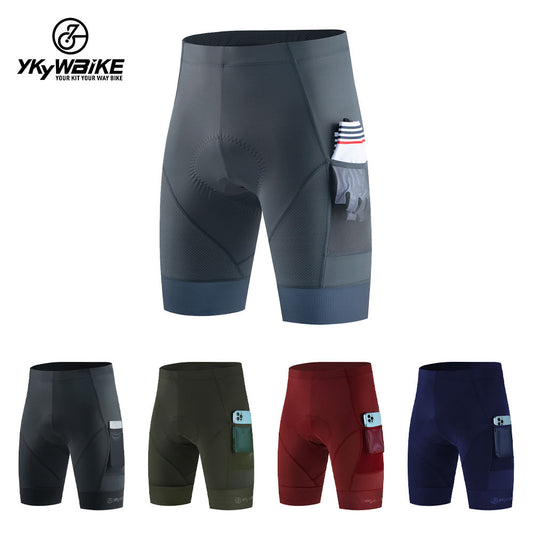 YKYW Pantalones cortos de ciclismo para hombre, cómodos y acolchados, pantalones de ciclismo de carretera, mallas con 2 bolsillos, ajuste delgado, 3 colores