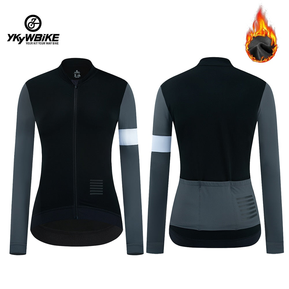 YKYW Women's Cycling Jersey Jacket Winter 5-15℃ Fleece Warm Long Sleeve Blue