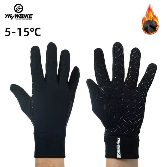 YKYW Pro Thermal Fleece Touch Screen Full Finger Gloves Winter 5-15°C Velvet Waterproof Windproof Warm Anti Slip Elastic Black