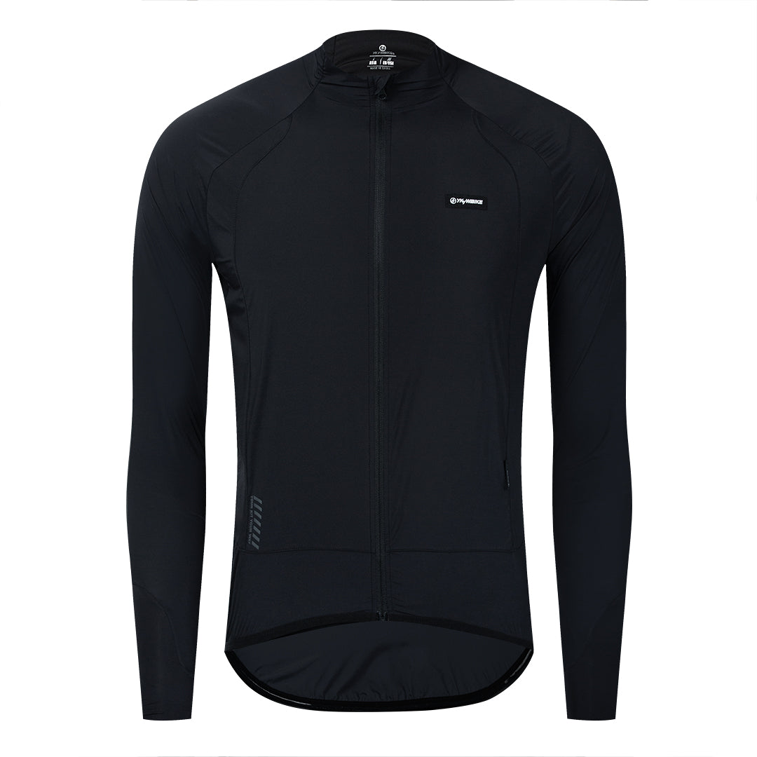 YKYW Men's Cycling Jersey Jackets Coat Fly weight Wind Long Sleeve Breathable Lightweight UV Packable Windproof Black