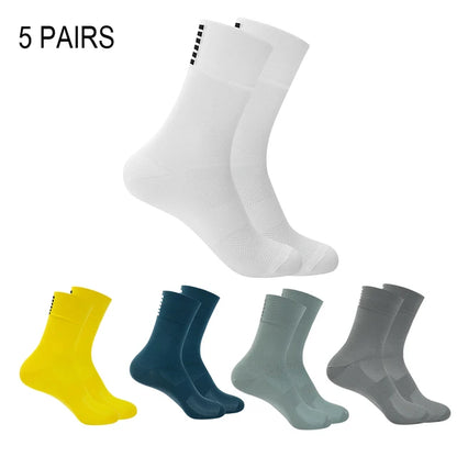 YKYW 2024 Cycling Running Professional Sport Mid-height Socks Six Bars Pattern Design Wicking Antibacterial Durable 5 Pc Sets