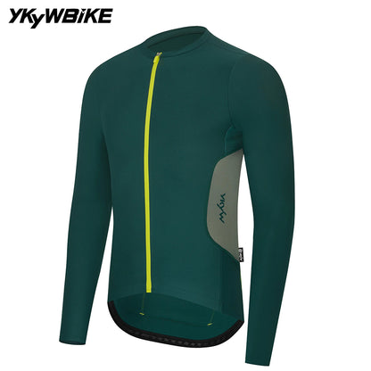 YKYWBIKE Men's Cycling Jersey Long Sleeve 15-25°C Spring Fall Ultra-Thin Fleece Road Bike Shirt Bicycle Jersey Pro MTB Clothing