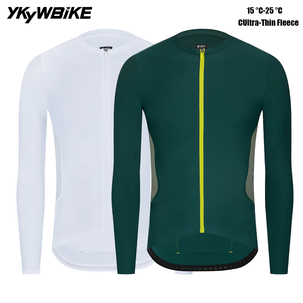 YKYWBIKE Men's Cycling Jersey Long Sleeve 15-25°C Spring Fall Ultra-Thin Fleece Road Bike Shirt Bicycle Jersey Pro MTB Clothing