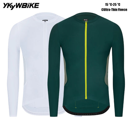YKYWBIKE Men's Cycling Jersey Long Sleeve 15-25°C Spring Fall Ultra-Thin Fleece Road Bike Shirt Bicycle Jersey Pro MTB Clothing