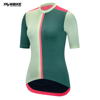 YKYW 2024 Women Cycling Pro Team Jersey Short Sleeve Moisture Wicking Quick Dry Multiple Color light green + green