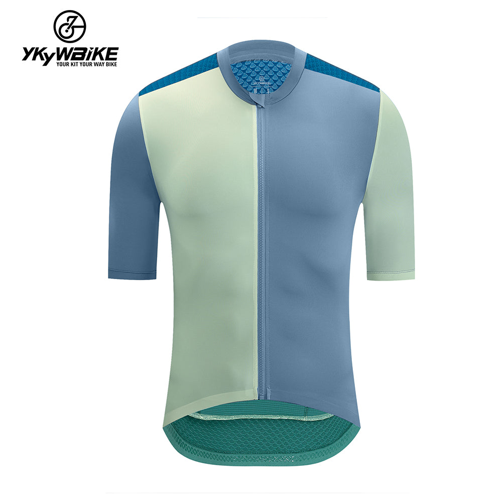 YKYW 2024 Men's New Cycling Jersey Moisture Wicking Quick Dry Multiple Color Combinations Colorblocking blue+khaki