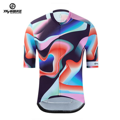YKYW 2023 Nueva camiseta de ciclismo para hombre Proceso de impresión por transferencia de tinta Cremallera YKK Color degradado2