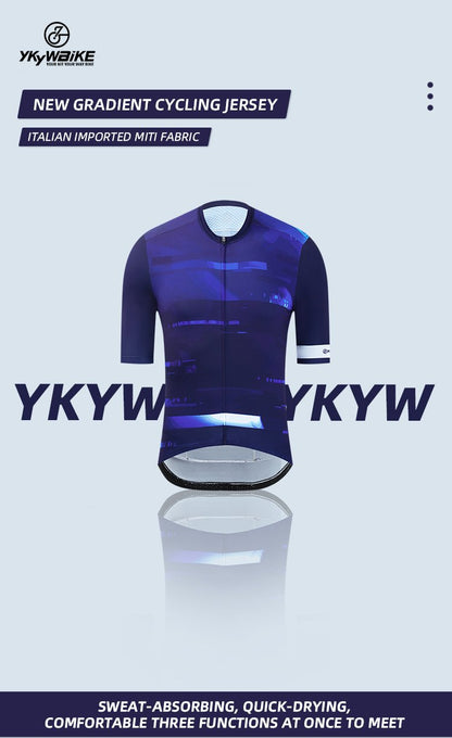 YKYW 2023 Nueva camiseta de ciclismo para hombre Proceso de impresión por transferencia de tinta Cremallera YKK Color degradado3