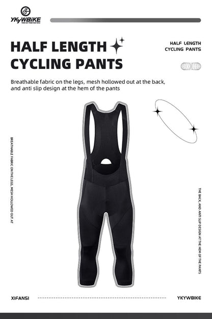 YKYW Men's Pro Tight Cycling Bib 3/4 Pants 5H Ride Back Hollow Design Breathable Legs With Silicone Non-slip Black